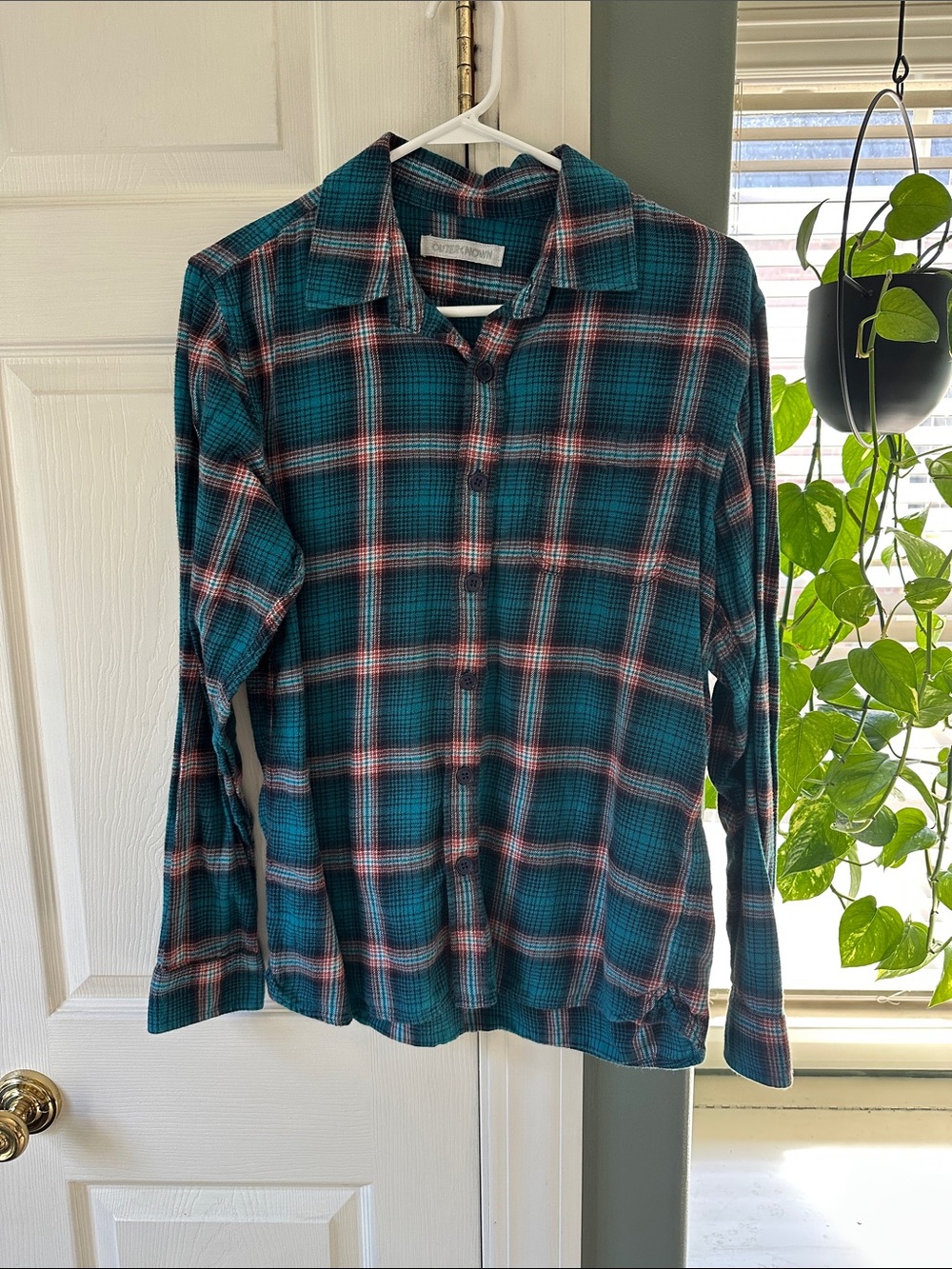 Outerknown Teal Plaid Button-Down Shirt